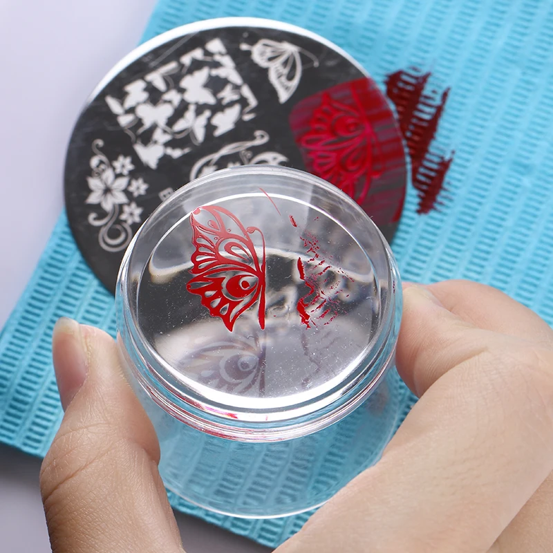1 Pc Dual-ended Clear White Jelly Stamper Silicone with Rhinestone Nail Art Stamper with Scraper Nail Tool