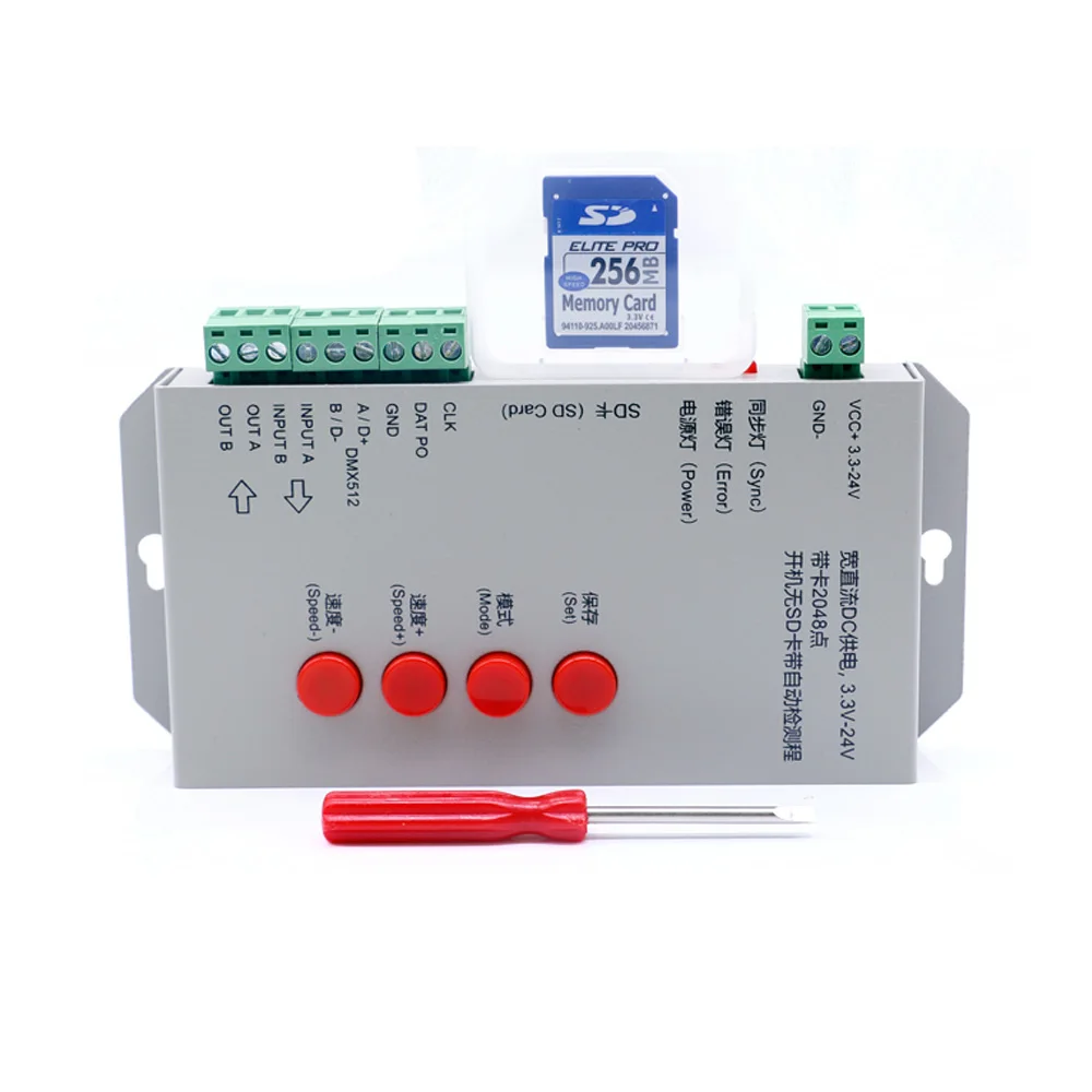 T1000S RGB контроллер 256M sd карта WS2801 WS2811 WS2812B LPD6803 LED 2048 пикселей DC5 ~ 24V T 1000S полного