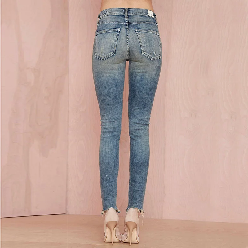 Улица тонкий джинсы ретро мыть сексуальные окантовка отверстий джинсовой ткани