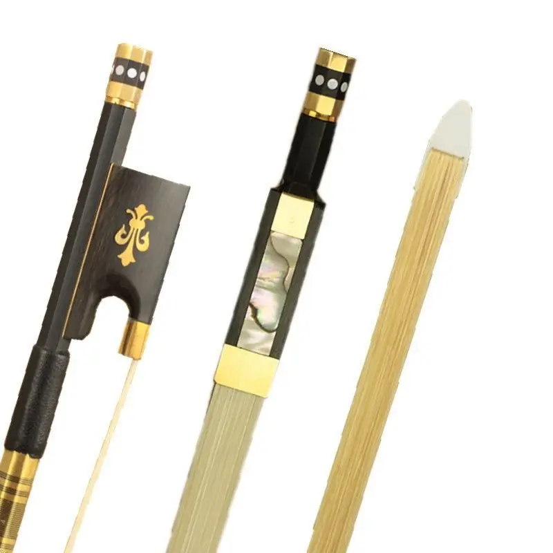 

Wholesale 5 Pc New Light Black Carbon Fiber 4/4 Violin Bow Copper Parts AAA White Horese Hair Full Size Bow Violino Accessories