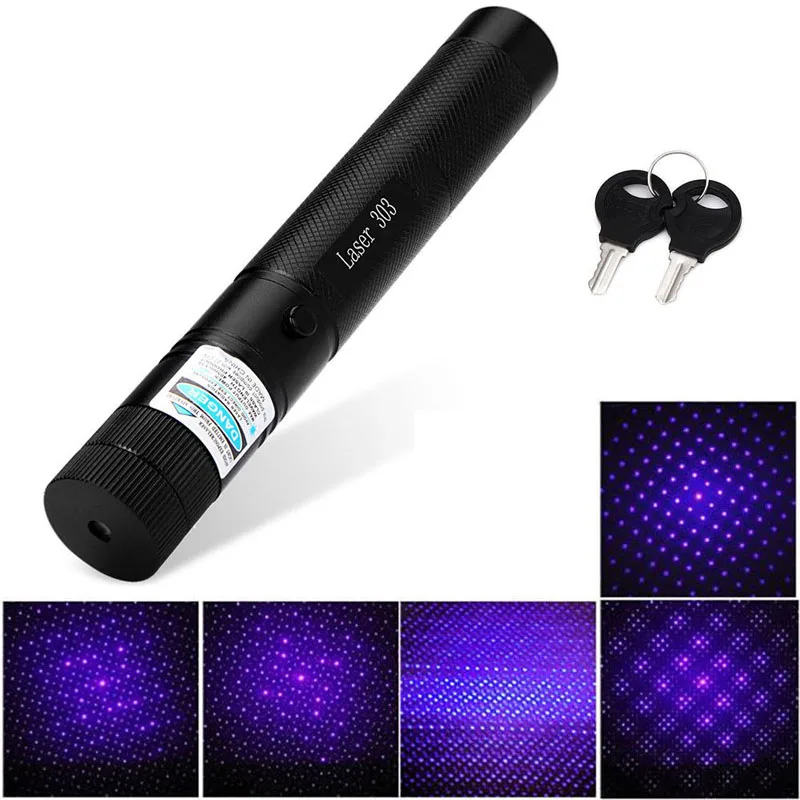 

G303 5 мВт 405 нм мощная сине-фиолетовая лазерная указка со звездным колпачком и ручкой 2 в 1 с регулируемым фокусом и видимым лучом