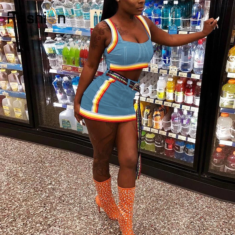 Пикантные для женщин 2 комплект из двух предметов Летняя джинсовая юбка без