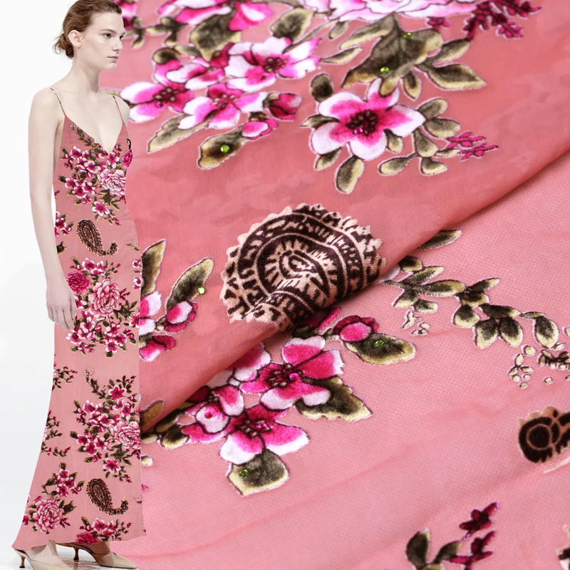 Пионов от выгорания бархатная ткань дышащее Ципао платья китайский шелк оптовая