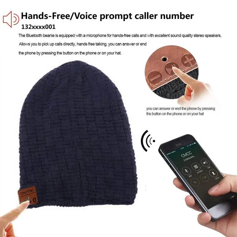 Bluetooth шапка, Bluetooth 4,2 шапочка, теплая вязаная музыкальная шапка, беспроводные наушники, гарнитура, наушники, встроенный микрофон и динамик