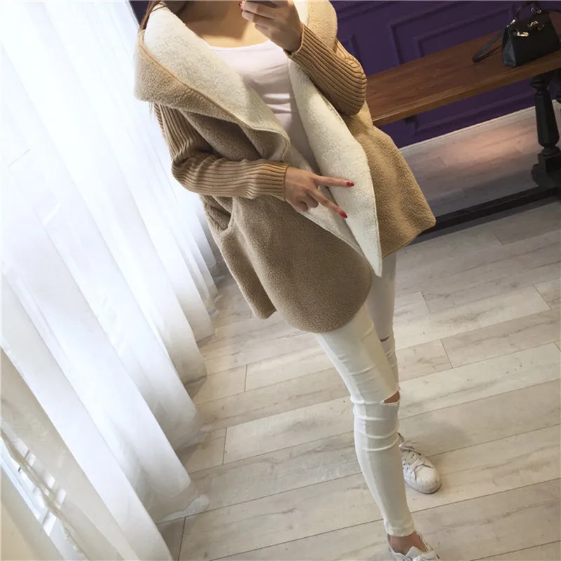 

AKSLXDMMD Large Size Knitted Sleeve Coat 2019 New Woemen Autumn and Winter Lambs Hooded Overcoat Thicker Loose Jackets LH965