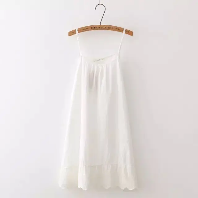 Summer Sleepwear Women Nightgowns Nightwear Pyjamas Women Home Clothing Sexy Lingerie Gown White Cotton Spaghetti Strap Dress