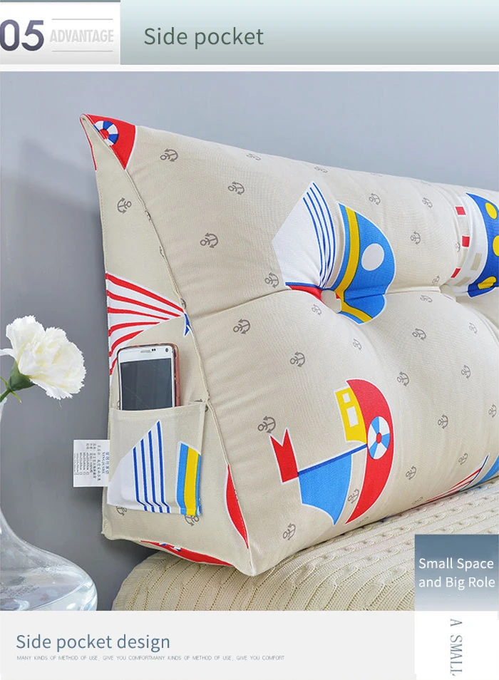 New 50x150cm Printed Cotton Wedge Pillow for Bed Backrest Cushion Washable large Waist Support Cushion Home Decor Bedside Pillow