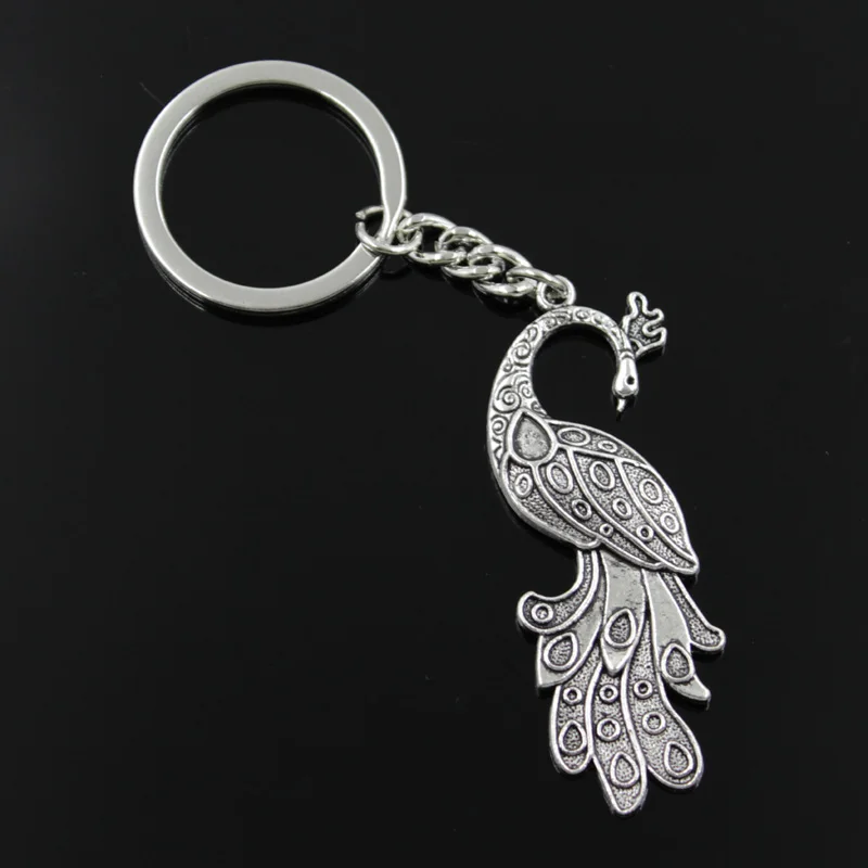 Новая мода мужской 30 мм брелок DIY металлический держатель цепь винтажный Павлин 61x21 мм Серебряный цвет кулон подарок