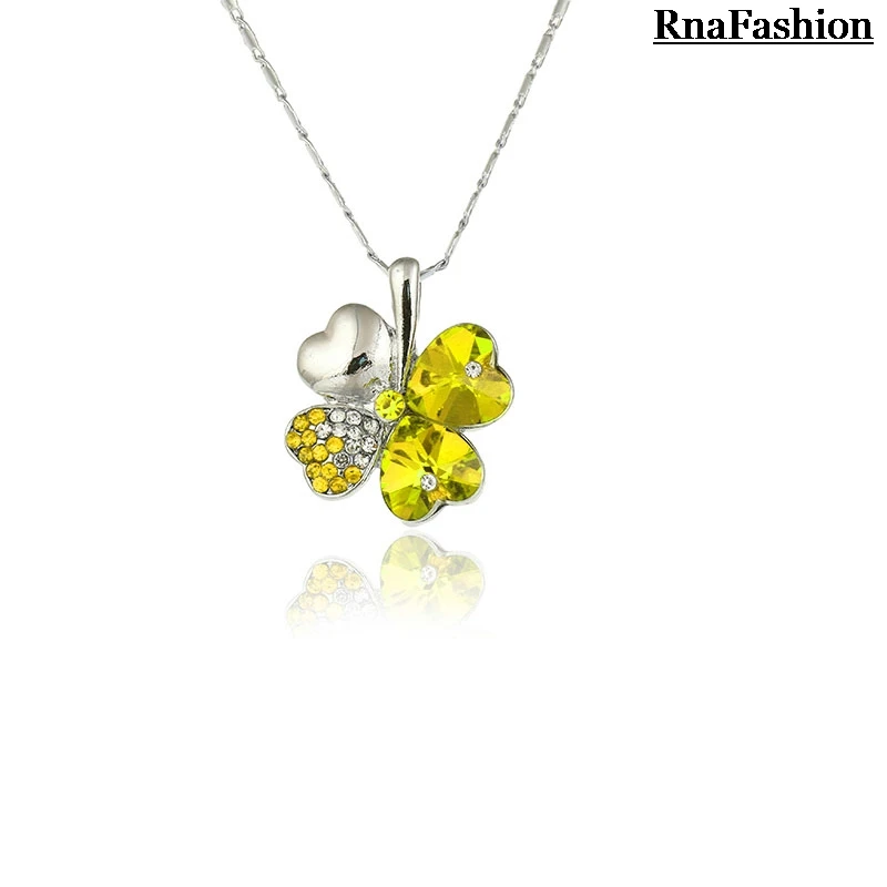 RNAFASHION Jewelry Four Leaf Clover Necklaces Pendant Heart Crystal from Austria Vintage Fashion For Women | Украшения и