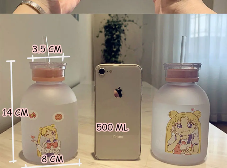 RUIDA Сейлор Мун прозрачная пластиковая бутылка для воды Мультяшные матовые бутылки для воды герметичная посуда для напитков Милая Студенческая Подарочная чашка для девушек