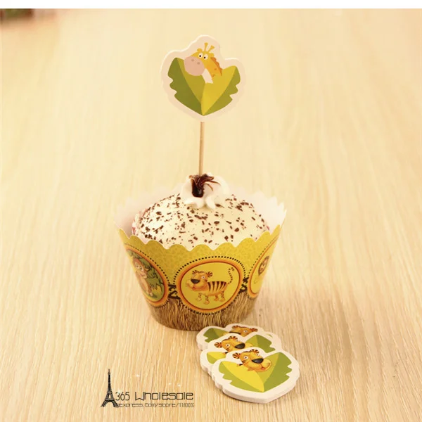 

Free shipping Baking DIY 36sets Jungle Forest Animals Paper Cupcake Toppers+Wrap Kids Infants Gifts Party Decoration Supply