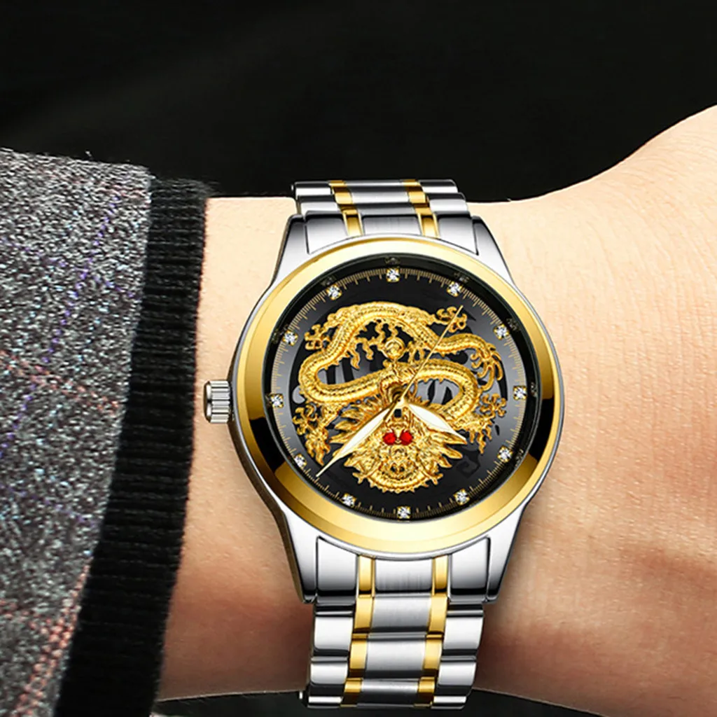 Relogio feminino Reloj FNGEEN Тиснением Diamond Дракон уход за кожей лица часы Для Мужчин's