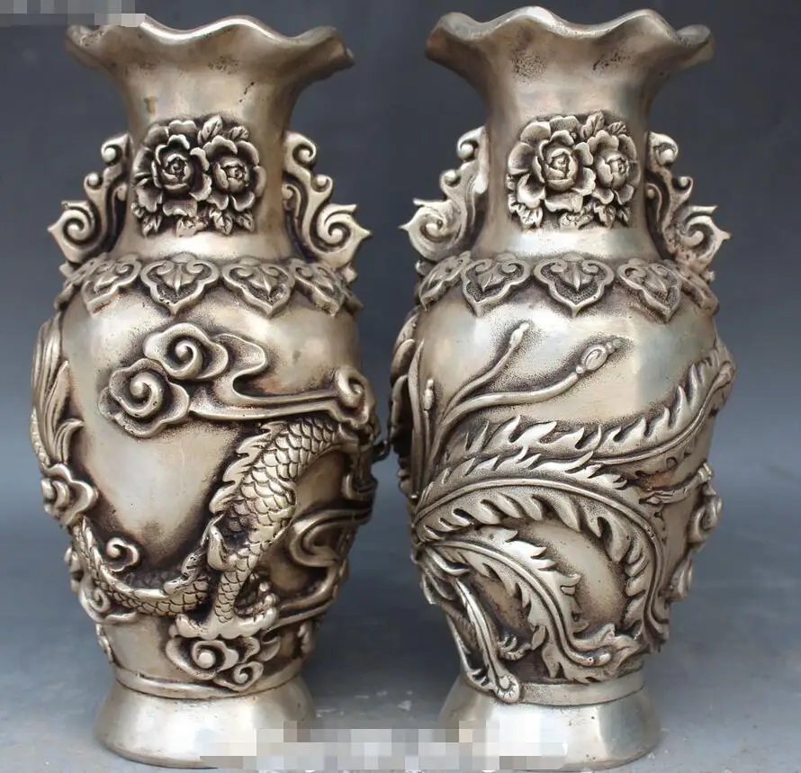 China Dragons Dragon Phoenix Fenghuang Flower Vase Bottle Jardiniere Pair | Дом и сад