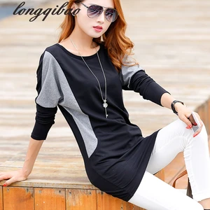 Женская свободная футболка с длинным рукавом, длинная свободная футболка в Корейском стиле, модель TB115 большого размера на весну