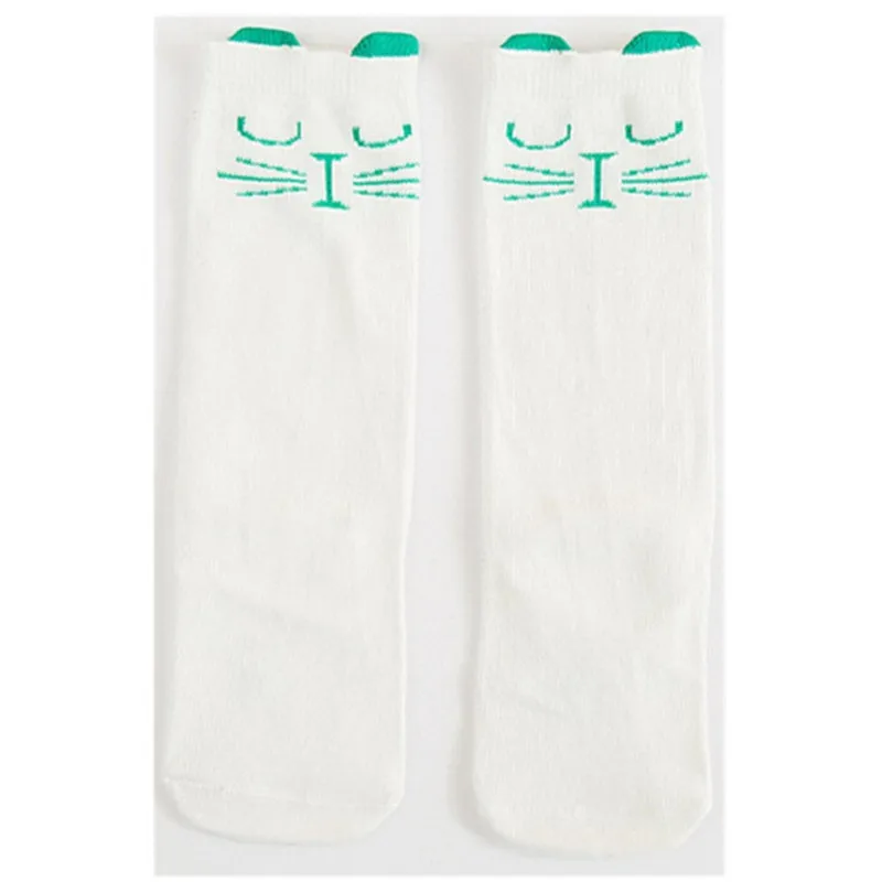 White Green Cat Популярные милые Мультяшные детские носки животного Хлопковые носки для малышей до колена длинные гетры милые носочки для мальчиков и девочек носки для малышей 0-6 лет - Цвет: White Green Cat