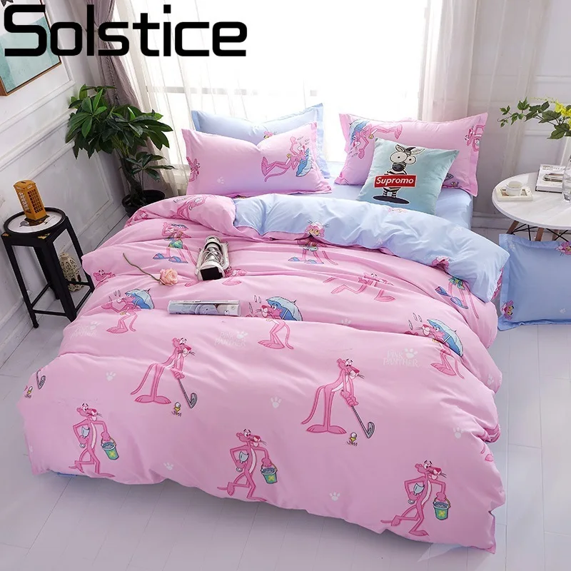 Фото Solstice мультфильм розовый леопард детская комната 4 шт постельные принадлежности