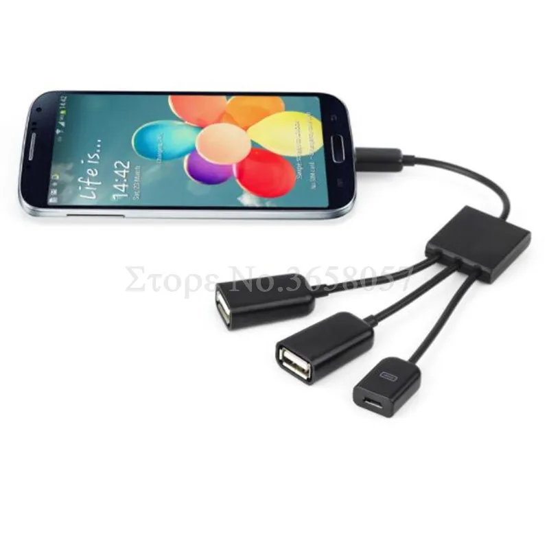 100 шт./лот * 3 в 1 микро usb OTG концентратор кабель разъем сплиттер порта USB зарядное
