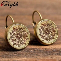 fashion henna yoga mandala flower earrings om symbol zen buddhism vintage dome glass cabochon earring handmade jewelry c e259