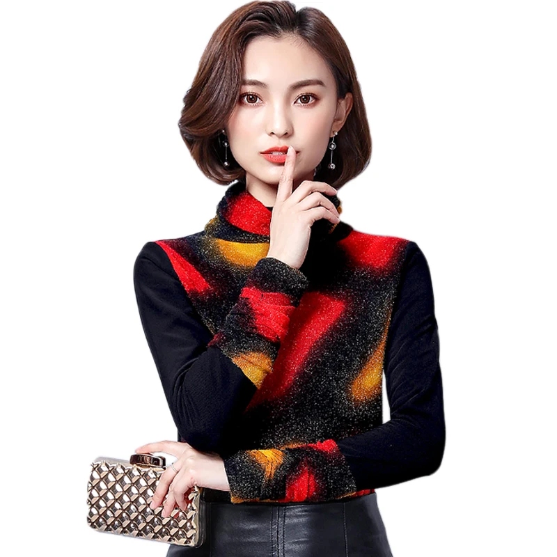 

Women Velvet Blouse Shirt Thick Warm Printed Shirt Female Full Tops Winter Korean Women Blouse Blusas Femininas Chemise Femme