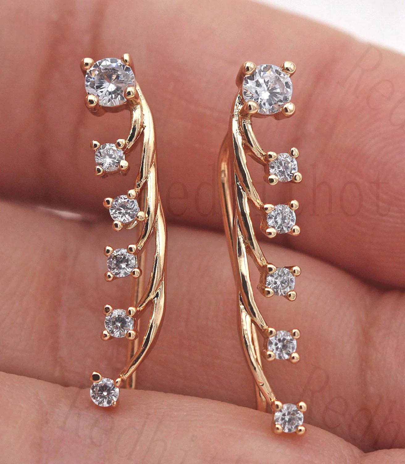 Luxury Clip Earrings for Women Gold Color Leaves shape Earring with Flower Zircon Trendy Jewelry Engagement Wedding Gift | Украшения и