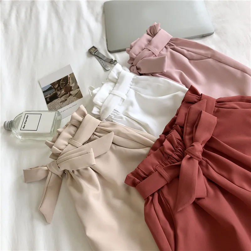 Женские свободные шорты с высокой талией поясом|Женские шорты| |