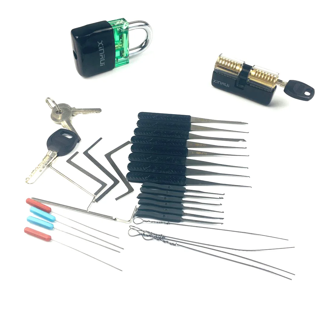 

Locksmith Supply Training Set 2pcs Transparent Lock with Remove Pick Tools,5pcs Tension Tool,Great Practice Gift for Men
