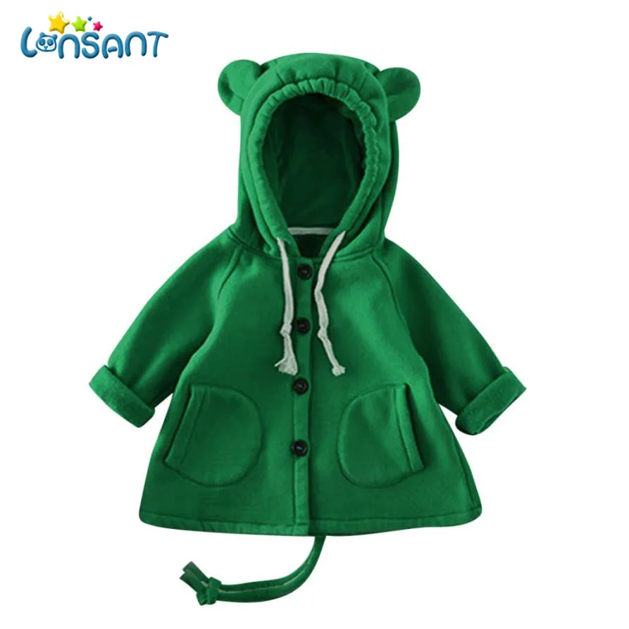 Green LONSANT/Коллекция года; зимнее пальто с капюшоном и рисунком для маленьких мальчиков и девочек; однотонная хлопковая верхняя одежда; одежда высокого качества; детская одежда; Прямая поставка - Цвет: Green