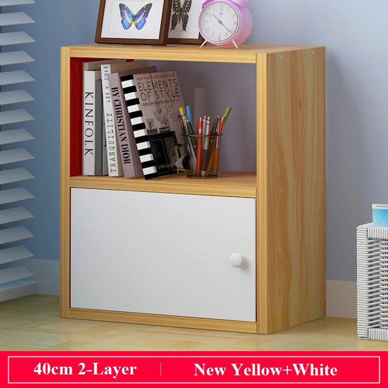 New Yellow 3L Многослойный деревянный книжный шкаф полка для хранения на стене креативная Современная комбинированная мебель для украшения дома Студенческая книжная полка с дверью - Цвет: New Yellow 3L