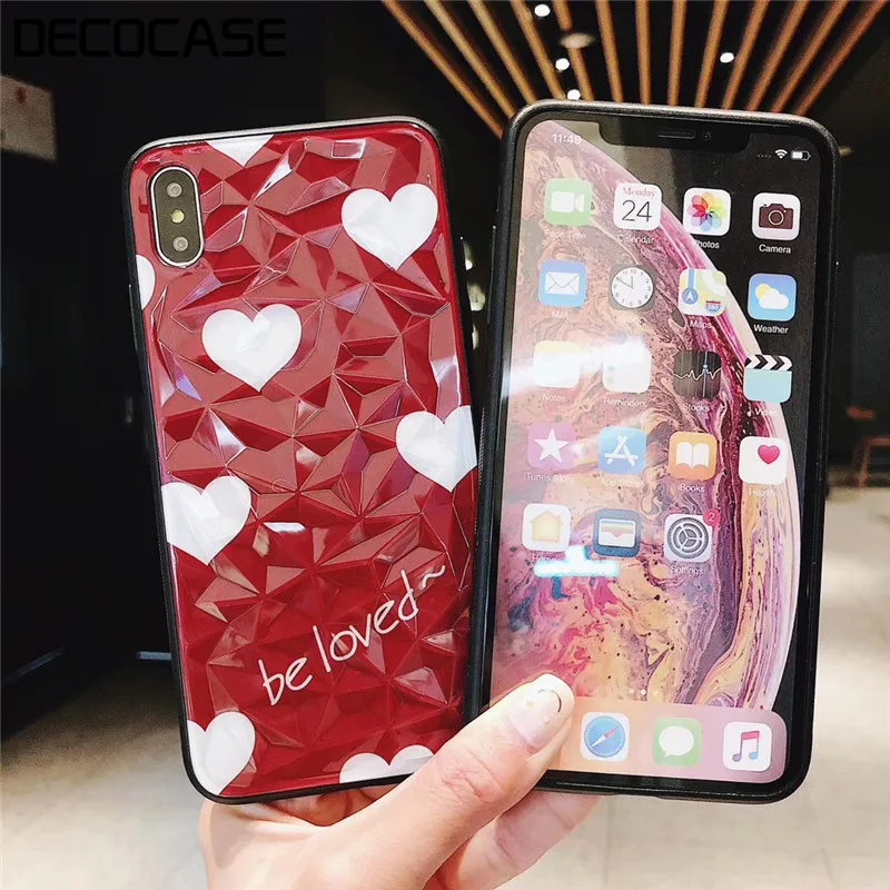 DECOCASE Summer Cute Heart Red White Silicone 3D Rhumbos Women Girls Phone Case for iPhone 6 6s 7 8 Plus X XR XS Max Mobile |