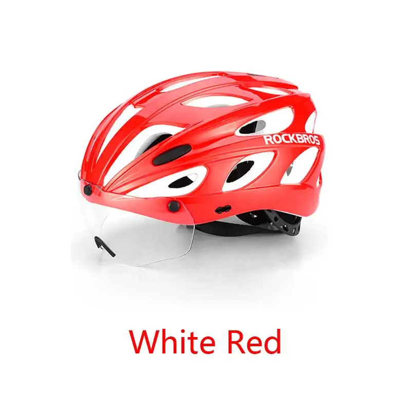 White Red ROCKBROS интегрально-Формованный дорожный велосипедный шлем ультралегкие Магнитные очки красочные MTB горный велосипед шлем дорожный велосипедный шлем - Цвет: White Red
