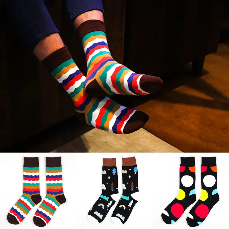 Модные Цветные цветные носки 2017 мужские хлопковые жаккардовые в полоску