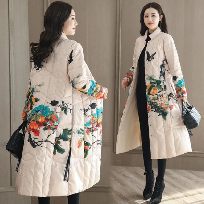 Женское зимнее пальто теплая куртка на утином пуху 2018 национальная ветровка