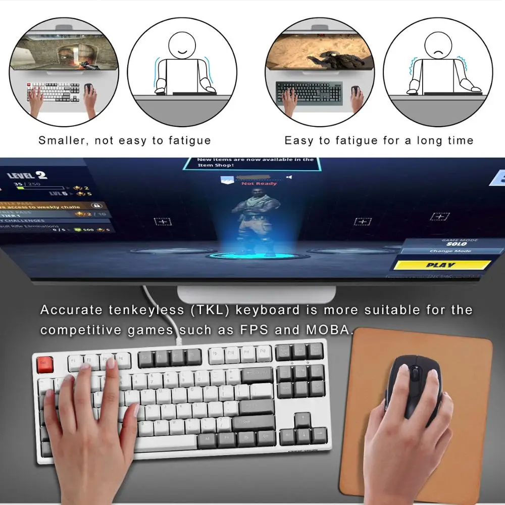 GANSS Tenkeyless механическая клавиатура PBT Keycap 87 Key Cherry MX Blue Switch TKL игровая без подсветки
