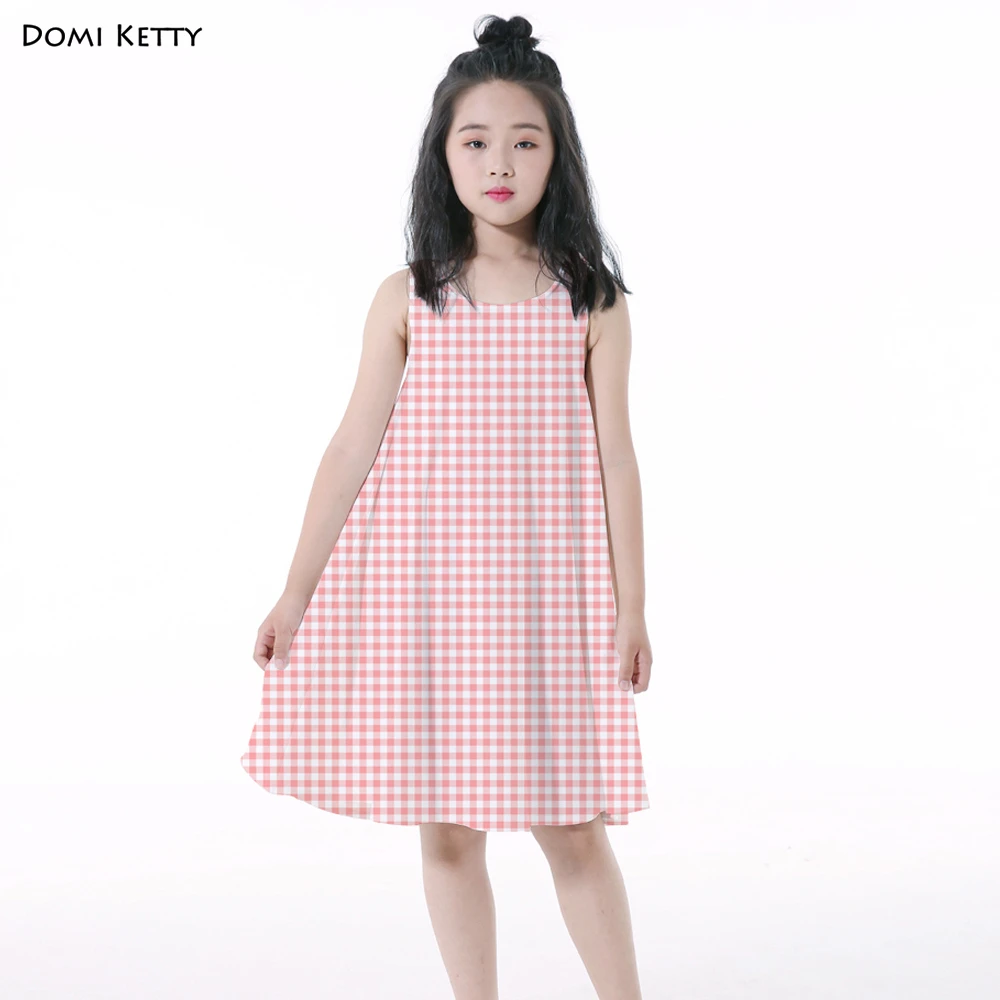 Domi Ketty girl sleeveless dress print lattice pink new cartoon kids princess vest dresses children party clothes 6-12Yrs | Детская