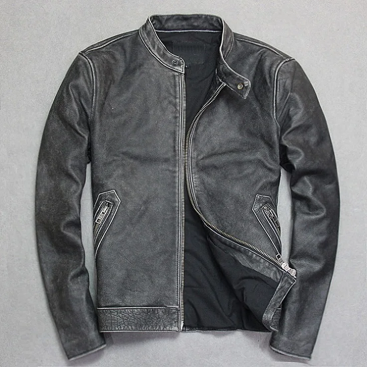 black vintage DHL модная теплая облегающая одежда винтажные куртки, Мужская байкерская куртка из натуральной кожи. Размера плюс, Воловья кожа. Красивый - Цвет: black vintage
