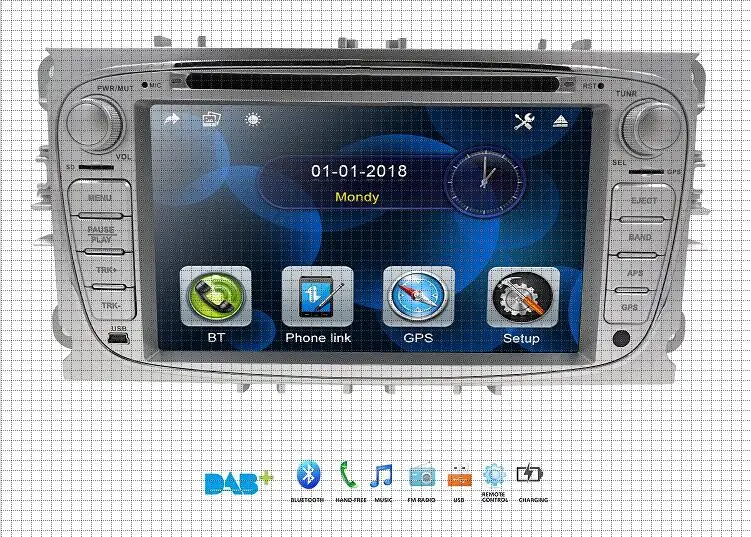 Двойной 2 Din Автомобильный dvd-плеер gps Navi для Ford Focus Mondeo Galaxy 2007-2012G аудио Радио стерео головное устройство BT DAB+ RDS Can-Bus - Цвет: silver