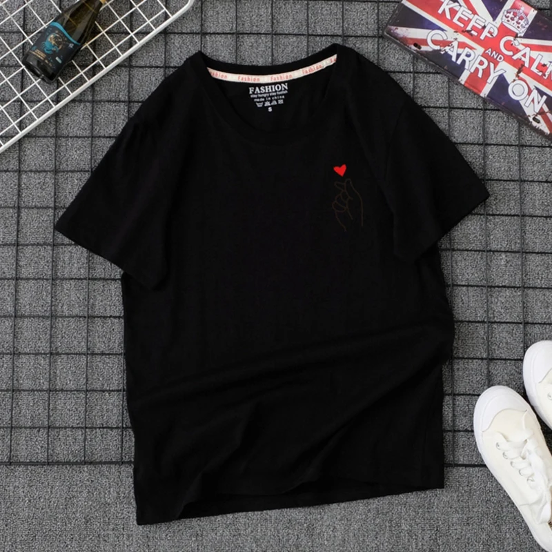 WSFS T Shirt Women Summer Short Sleeves Tee Shirts Top Harajuku cute heart print Tshirt Cotton Ulzzang T-shirt Plus Size | Женская
