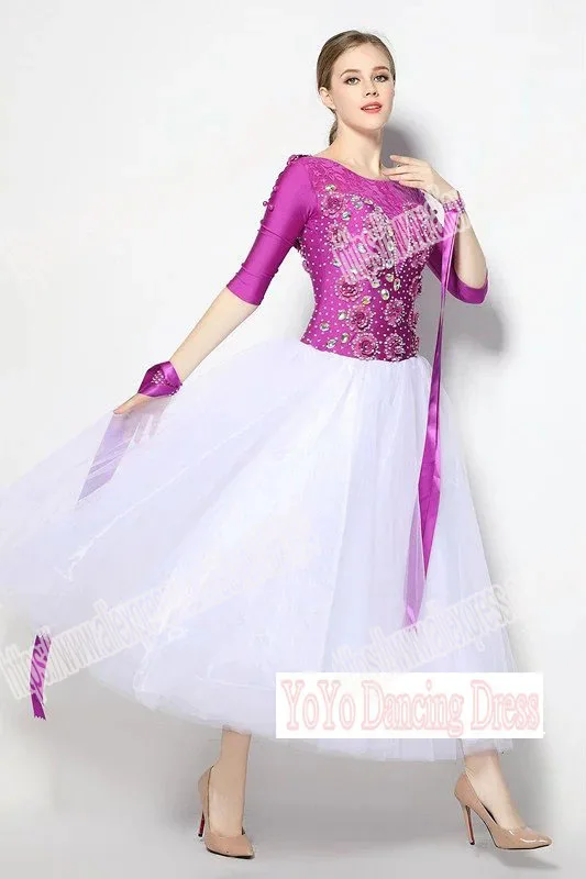 Customized Lady Ballroom Dancing Dress Modern Dance Competition Costume Waltz Tango Foxtrot Quickstep Suit Promotion PURPLE |