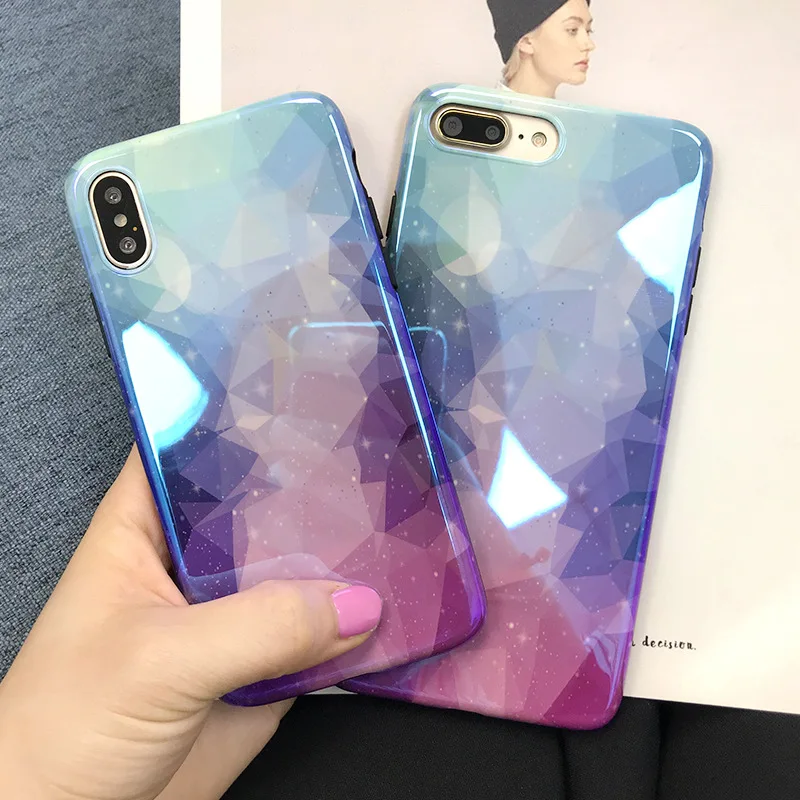 Diamond Gradient Dream Star Case For iPhone X XS Max XR Hole Soft TPU Cover 7 8 6 6s Plus Blue Purple Back |