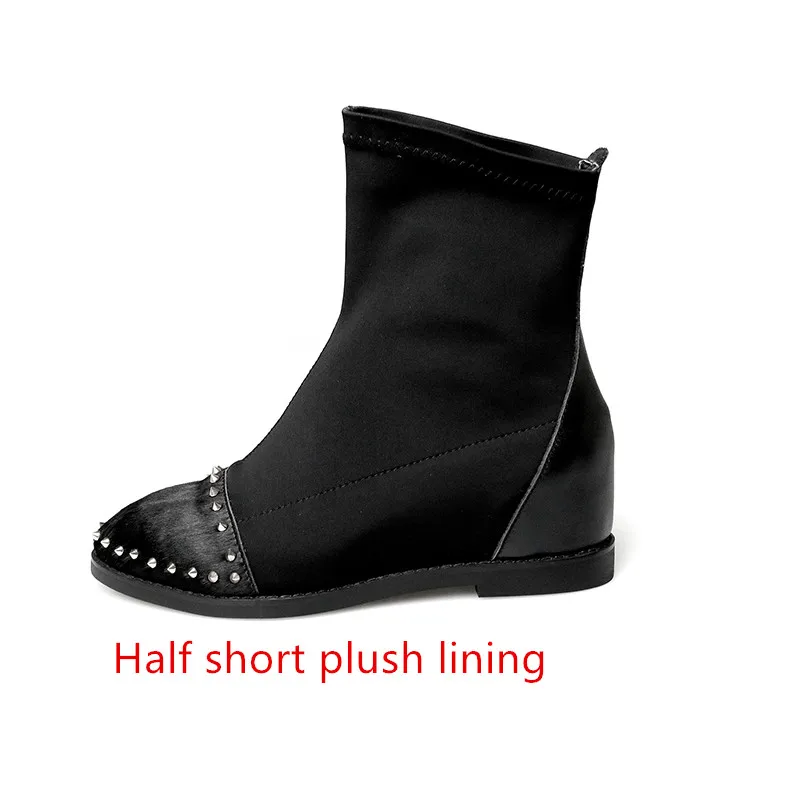 black Short plush Фирменный дизайн; высококачественные полусапожки из конского волоса; женская обувь; Модная элегантная обувь с острым носком; женские ботильоны; эластичные ботинки; Размер 39 - Цвет: black Short plush