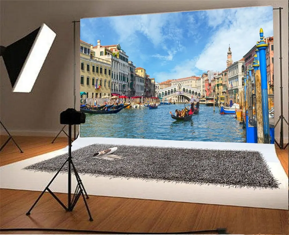 Фон для фотосъемки Gondola на мосту Риальто в Венеции Landmark City Landscape Photo Background |