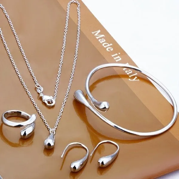 Наборы ювелирных изделий S180 серебристые браслеты и с каплями воды ожерелье