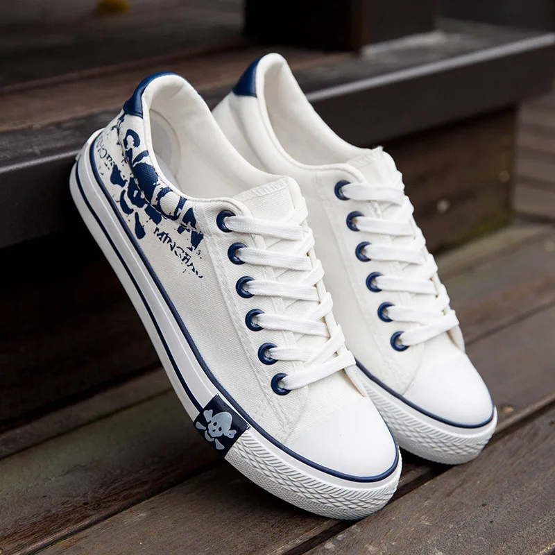 SYTAT England Spring Popular Men's Canvas Shoes Fashion men shoes casual Skull Lace-up Casual Flat | Обувь