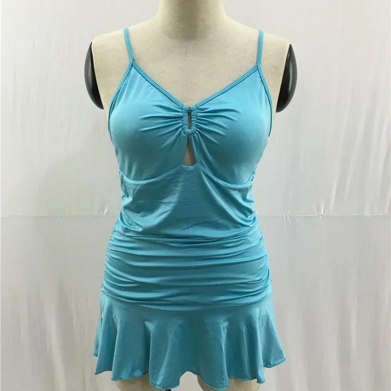 Женский купальник на бретельках Цельный с плиссированной юбкой L XL XXL XXXL XXXXL 4XL