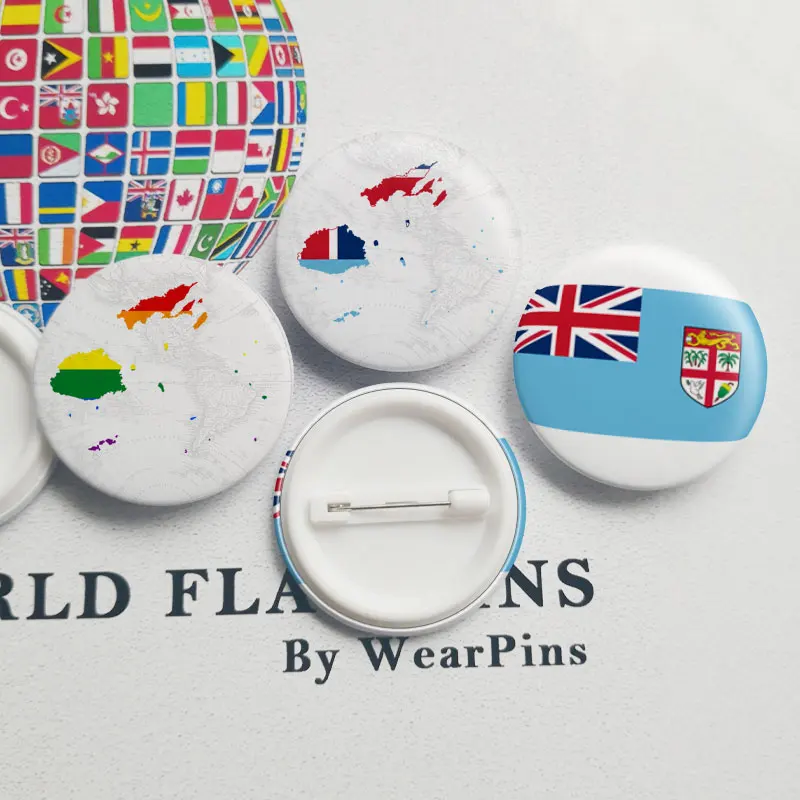 

Fiji Flag Map Tin Button Pins LGBT Gay Rainbow Pride Tin Button Badges