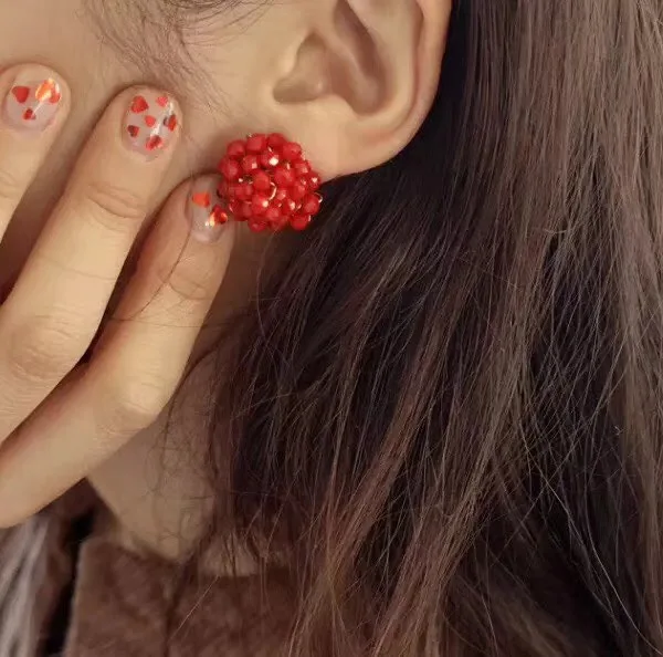 

Cute Fruit 3D Red Crystal Cluster Earrings For Women Vintage Statement Jewelry Stud Earrings 2018 Fashion