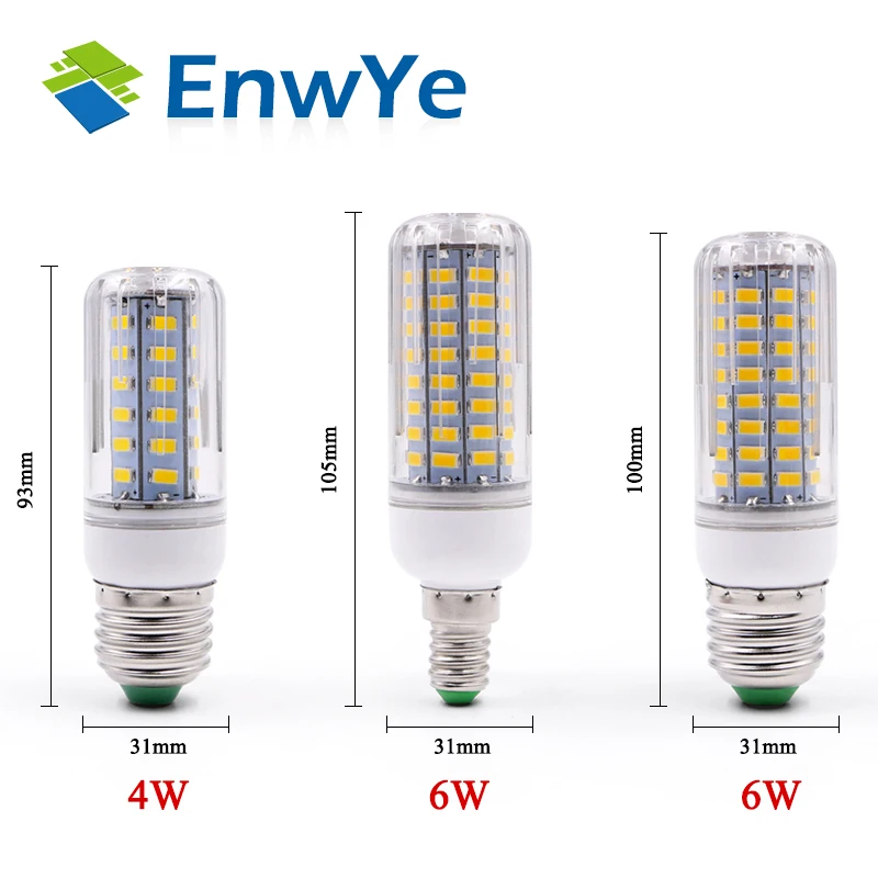 EnwYe E27 E14 светодиодная кукурузная лампа, настоящая мощность, 2 Вт, 4 Вт, 6 Вт, 9 Вт, 12 Вт, 220 В, 240 в, кукурузная лампа, люстра, свеча, светодиодная лампа для украшения дома