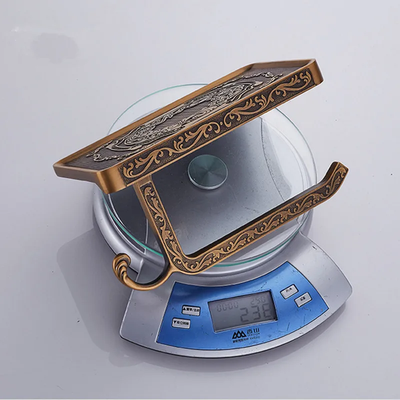 

Free shipping Europe style bathroom phone shelf holder carved surface aluminium toilet paper holder with hanging hooks SAPH1
