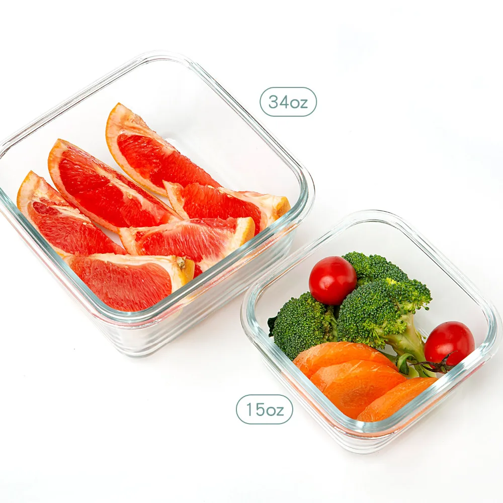 Стеклянный контейнер для хранения продуктов с крышкой(34 унции+ 15 унций)-стеклянные контейнеры для приготовления еды с герметичными запирающимися крышками-прозрачное стекло