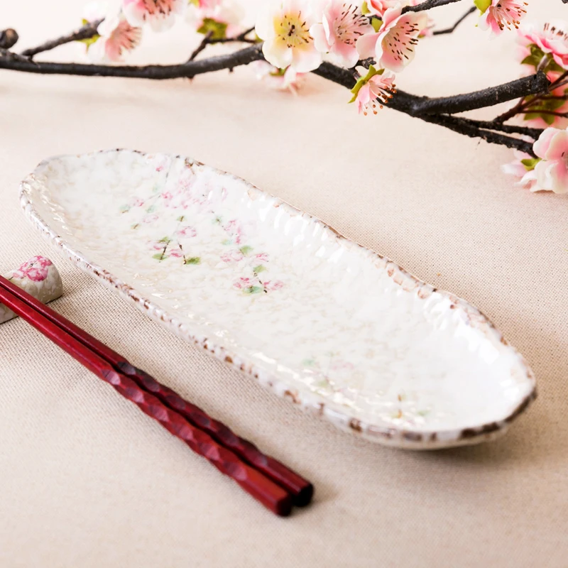 12 дюймов цветочный принт ручная роспись под глазурованным прямоугольным керамическим блюдом и тарелки